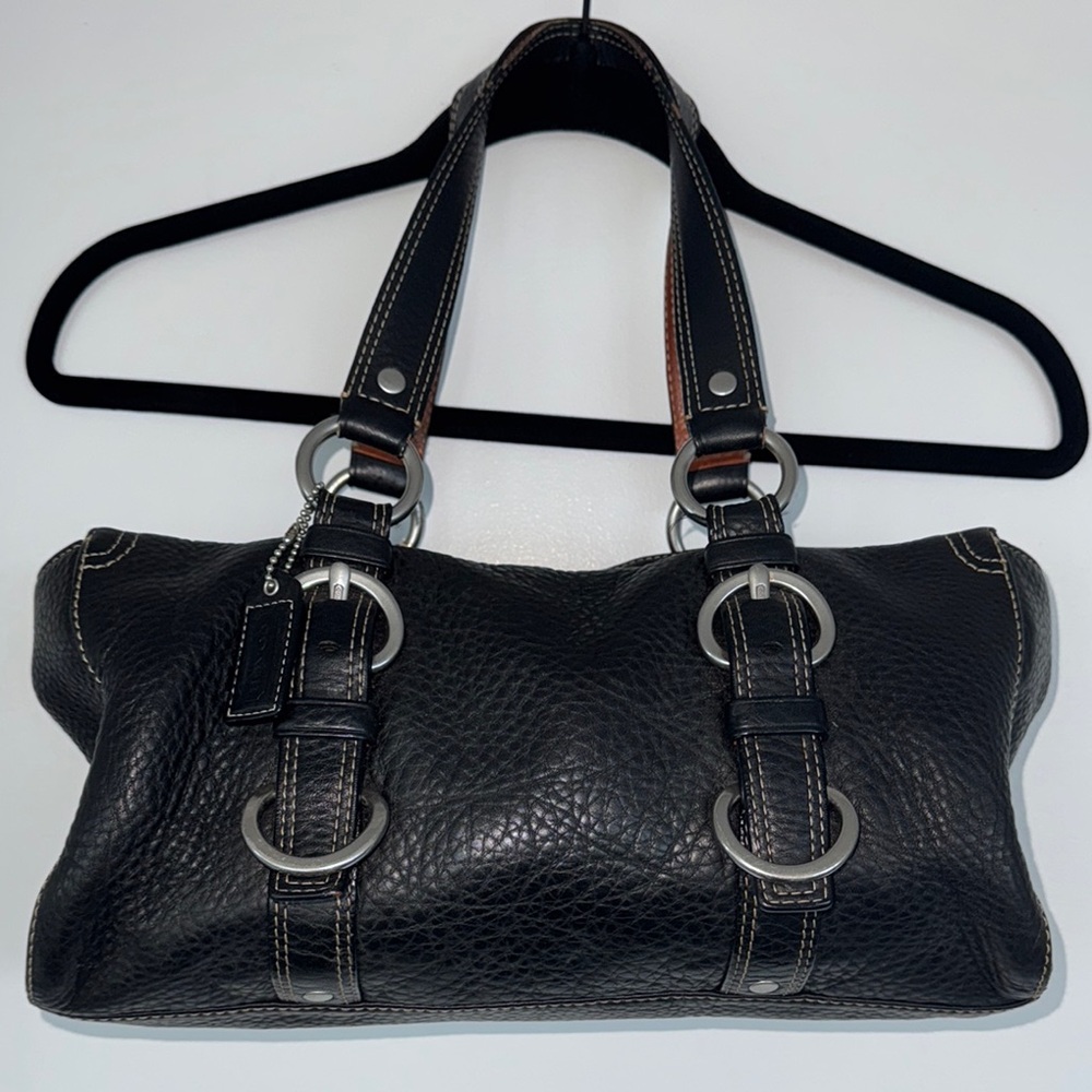 Coach Black and Silver Pebbled Leather Boston Chelsea Satchel